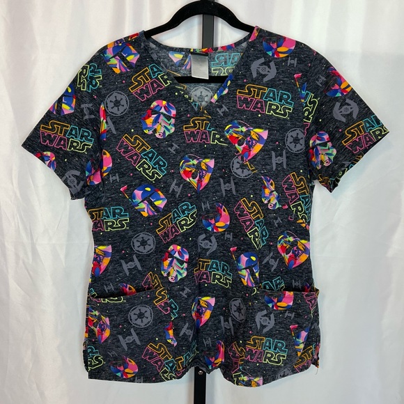 Star Wars Tops - Star Wars Gray and Multicolored Scrub Top, size Large